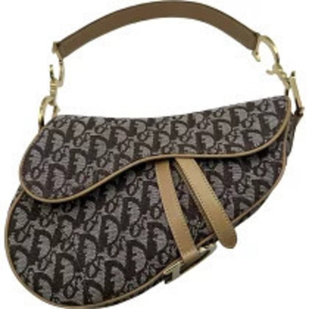 Christian Dior Trotter Saddle Bag Brown Canvas Shoulder